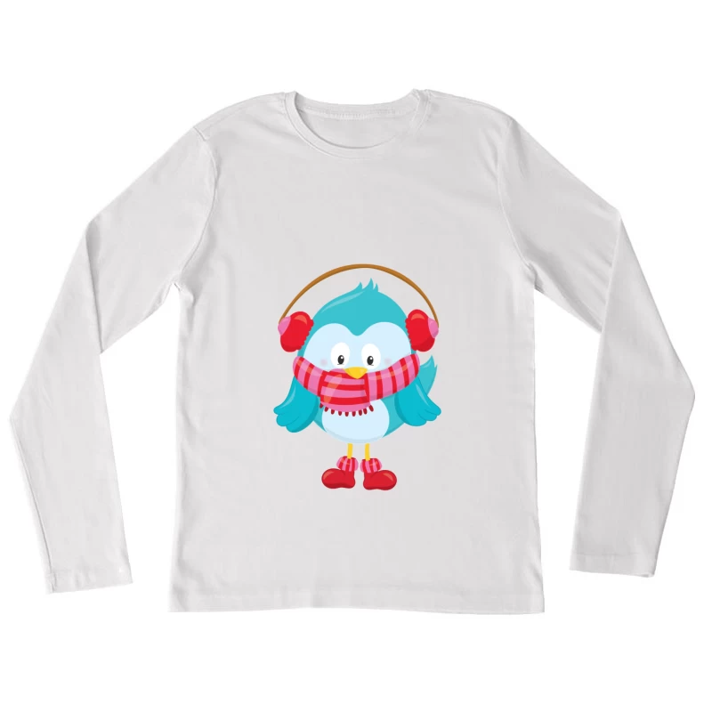 Oiseau en Hiver avec Cache-Oreilles Femme Manches Longues T-Shirt