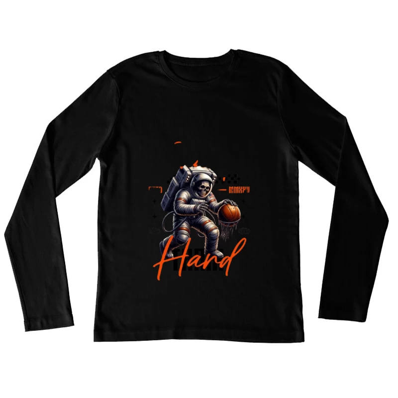 Skeleton Astronaut Playing Basketball in Space Female Long Sleeve T-Shirt