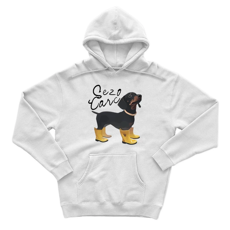 Dackel mit gelben Gummistiefeln Herren Pullover Hoodie