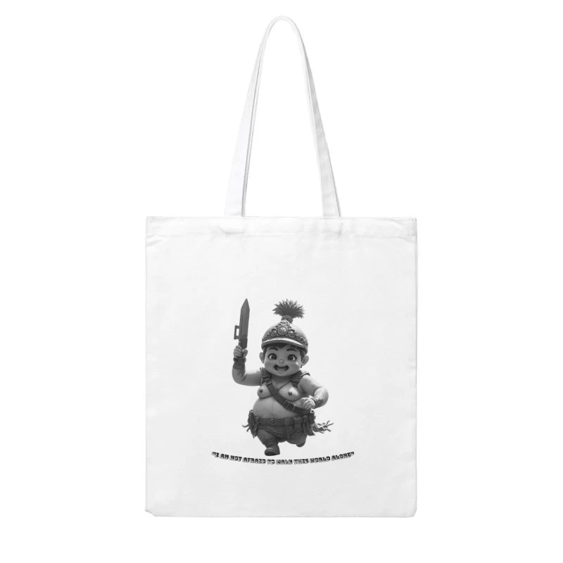 Adorable Chubby Warrior Character with Crown and Sword Cotton Tote Bag