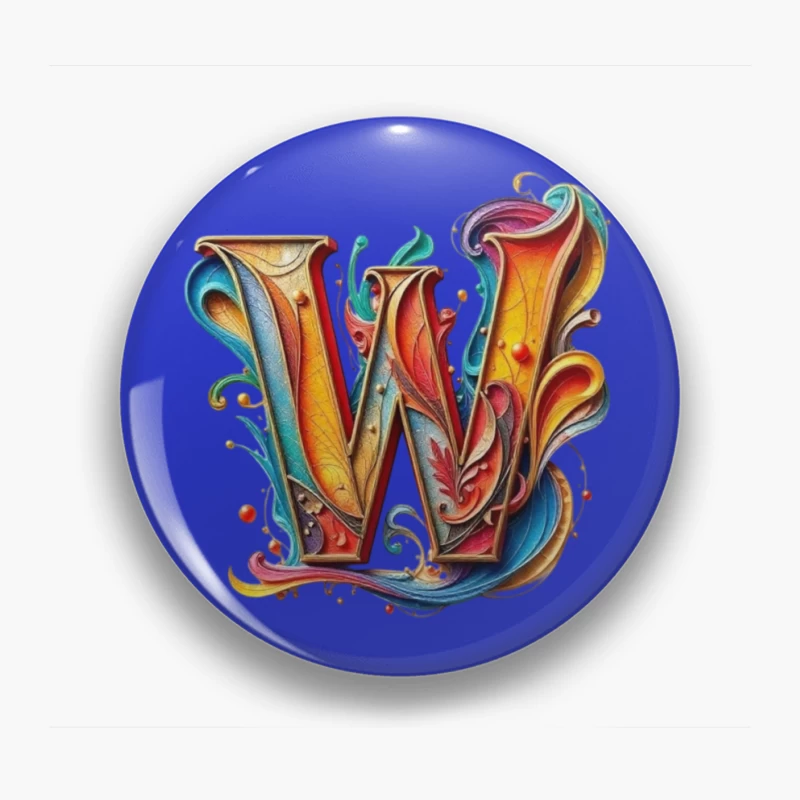 Ornate Colorful Typography: Decorative Letter W Design Pin