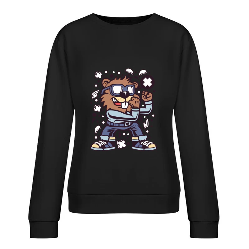 Castor cool avec lunettes et bulles Femme Sweat-shirt à enfiler