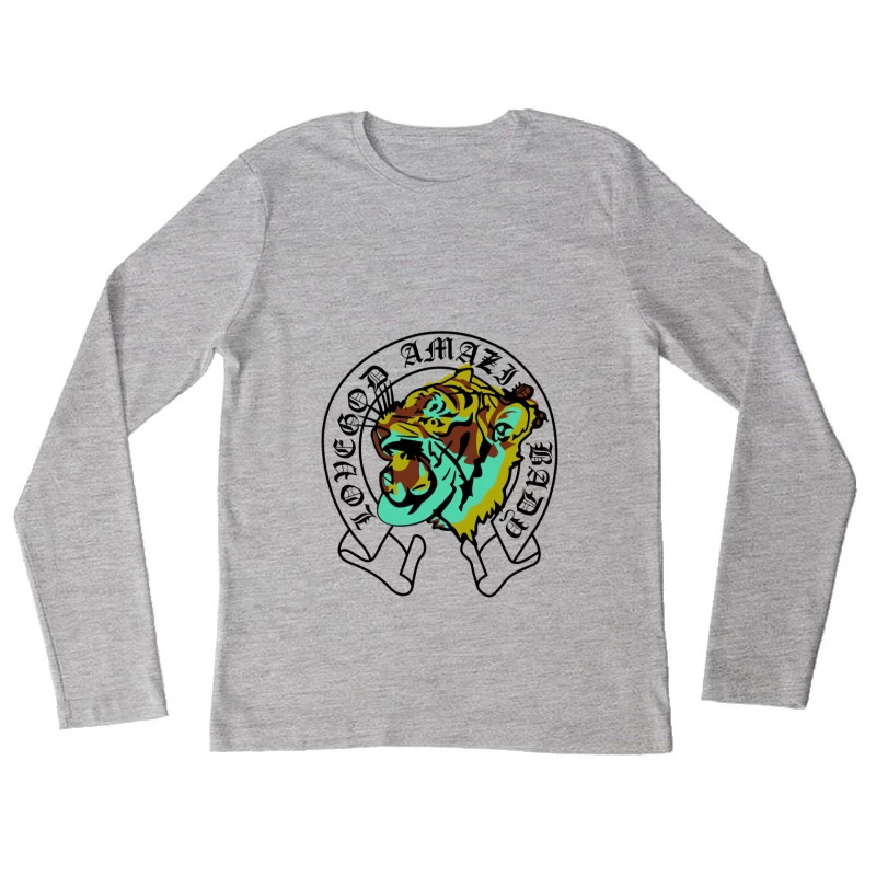 Tigerkopf Design mit Schriftzug Damen Langarm T-Shirt