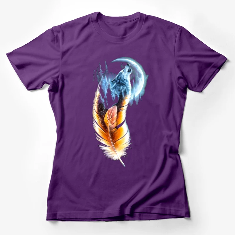 Fantasy Wolf Howling at the Crescent Moon Female T-Shirt
