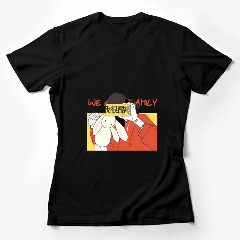 Mädchen mit Häschen und Schild Damen T-Shirt