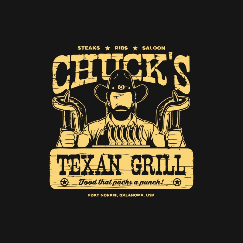 Chuck's Texan Grill: Vintage Western Steakhouse Logo from Fort Norris, Oklahoma Male Long Sleeve T-Shirt