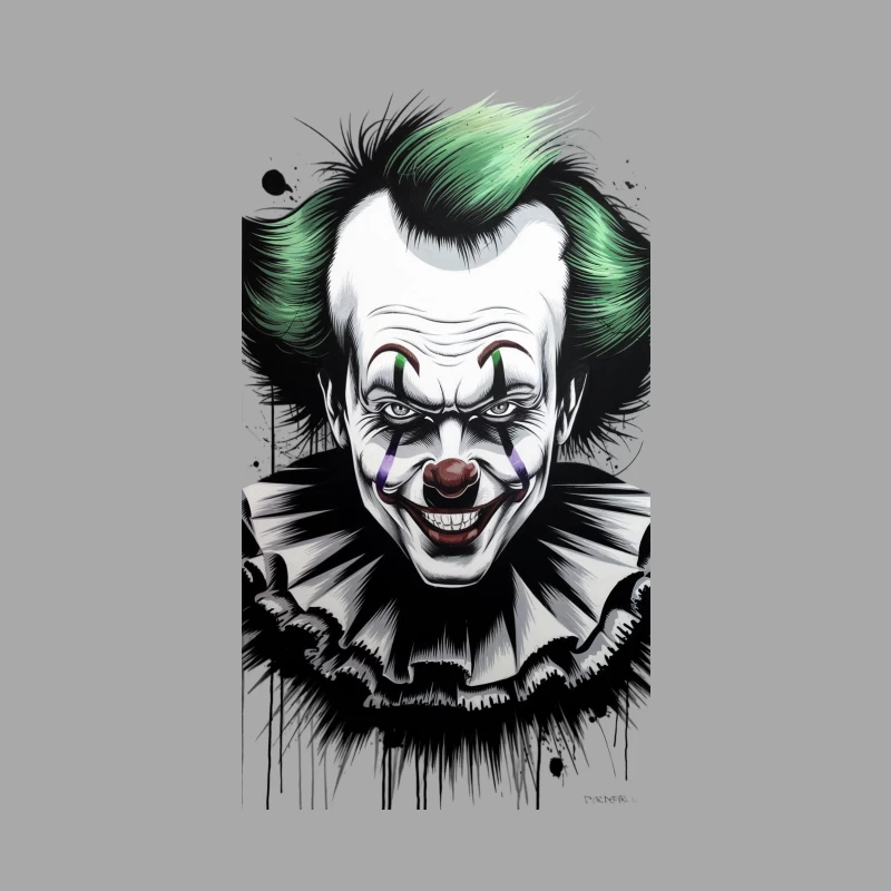 Menacing Clown with Green Hair: Horror-Inspired Villain Portrait Female Pullover Hoodie