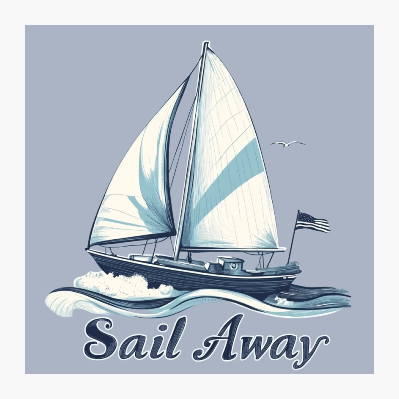 Vintage Sailboat Illustration with "Sail Away" Text Pin