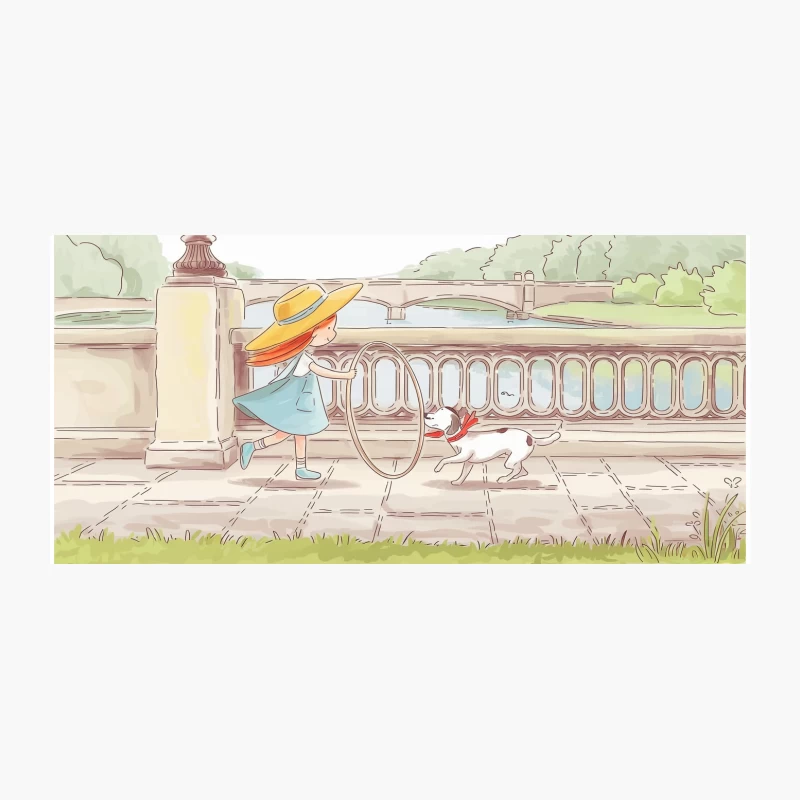 Watercolor Illustration: Girl's Summer Stroll with Dog by Riverside Coffee Mug