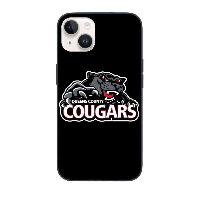 Queens County Cougars Sports Team Logo with Black Cougar Mascot iPhone Case