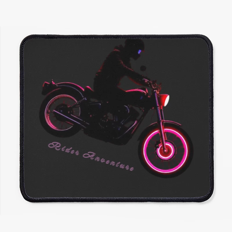 Neon-Glowing Vintage Motorcycle Rider Silhouette Mouse Pad