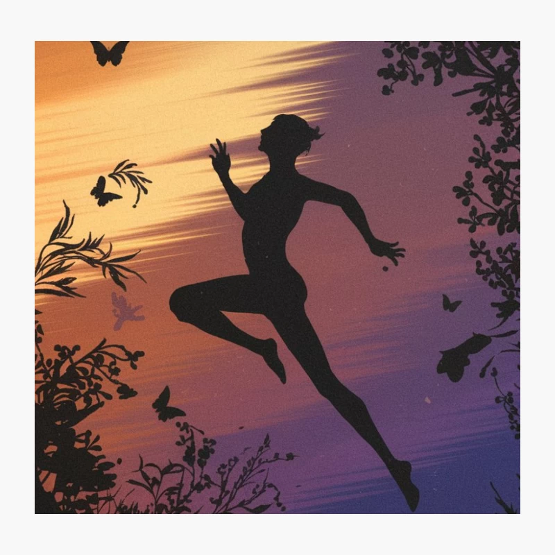 Silhouette Leaping into Dreamy Sunset Nature Throw Pillow