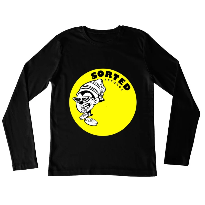 Sorted Records Label Logo with Cool Cartoon DJ Character Female Long Sleeve T-Shirt