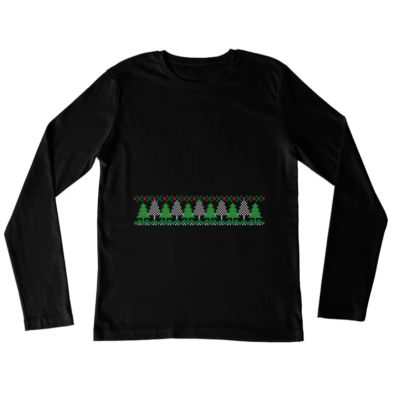 Motif de sapins et flocons de neige Femme Manches Longues T-Shirt