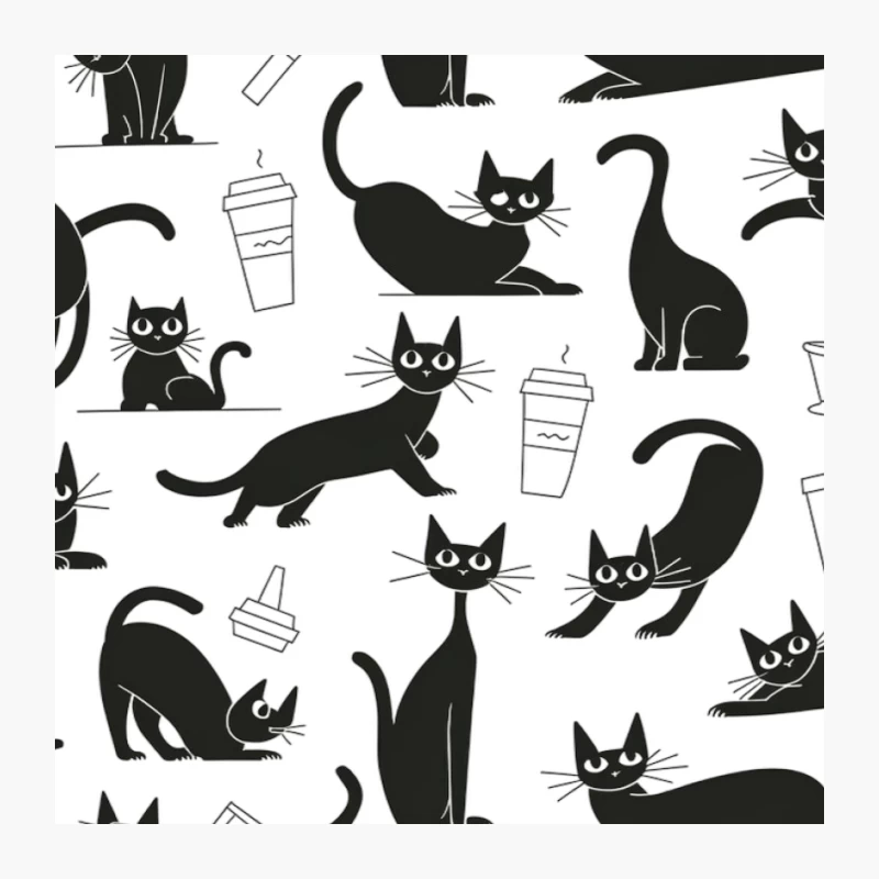 Playful Black Cat and Coffee Pattern Pin