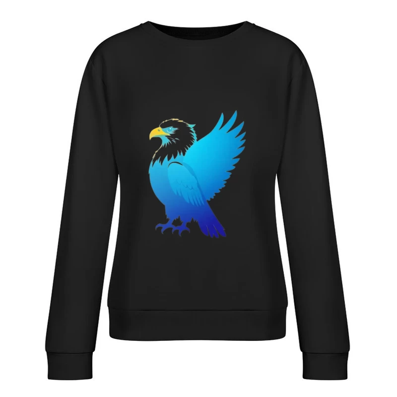 Majestic Blue Gradient Eagle Illustration Female Pullover Sweatshirt