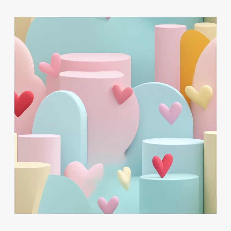 Pastel Geometric Love: Abstract 3D Render with Hearts Throw Pillow