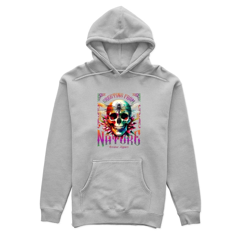 Rainbow Gothic Skull with Dragonfly and Floral Design - Nature Creative Apparel Female Pullover Hoodie