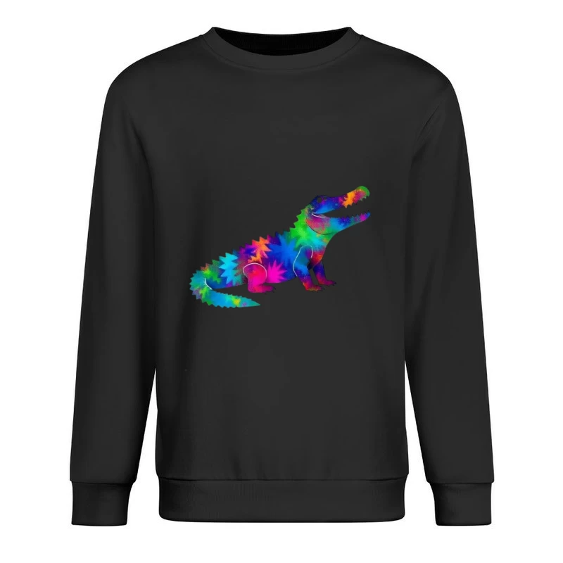 Rainbow Tie-Dye Dinosaur Digital Art Male Pullover Sweatshirt