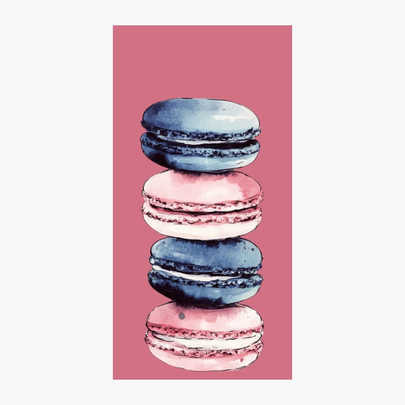Watercolor Illustration of Stacked Blue and Pink Macarons iPhone Case