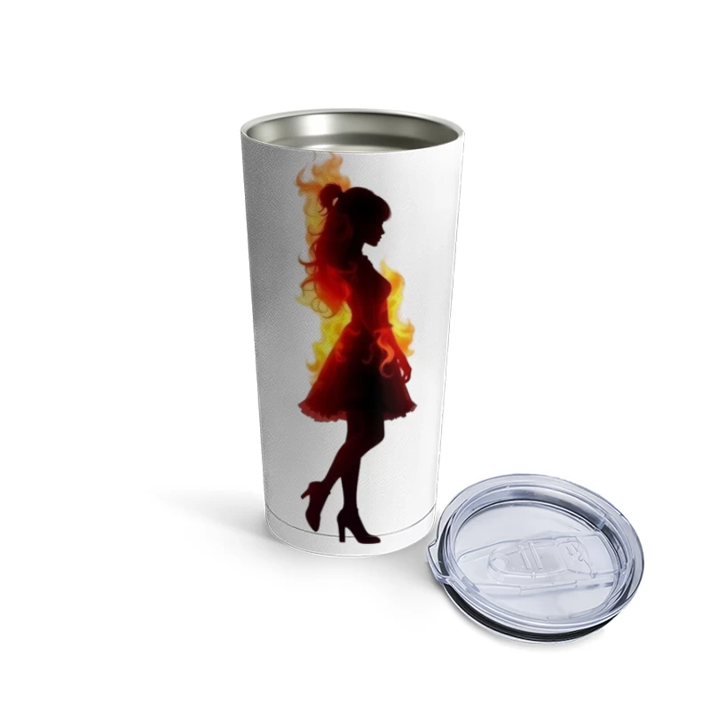 Fiery Female Silhouette in Elegant Dress Travel Mug