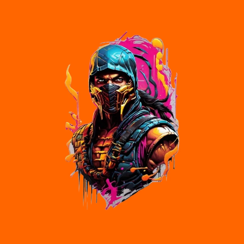 Vibrant Digital Art of a Masked Character Throw Pillow