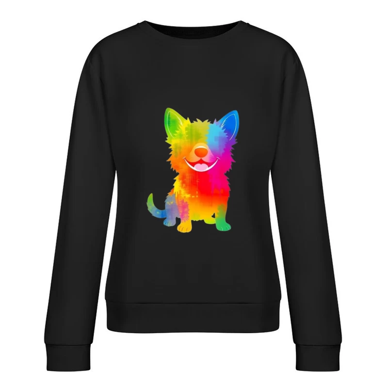 Colorful Cartoon Dog Illustration Female Pullover Sweatshirt