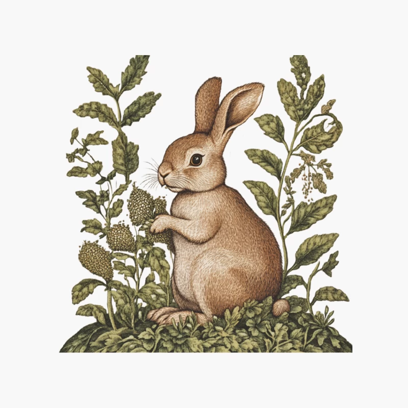 Vintage Botanical Illustration of a Rabbit in Nature Cotton Tote Bag