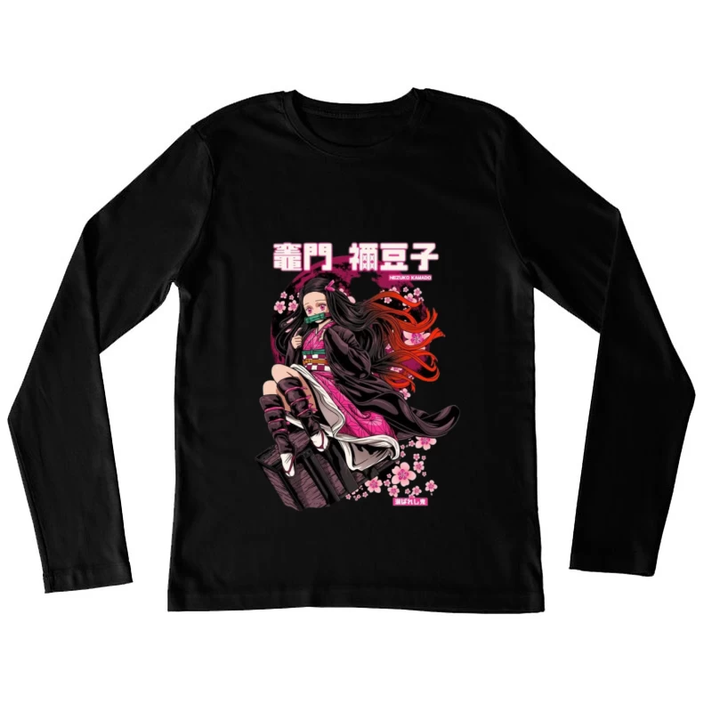 Nezuko Kamado mit Kirschblütenhintergrund Damen Langarm T-Shirt