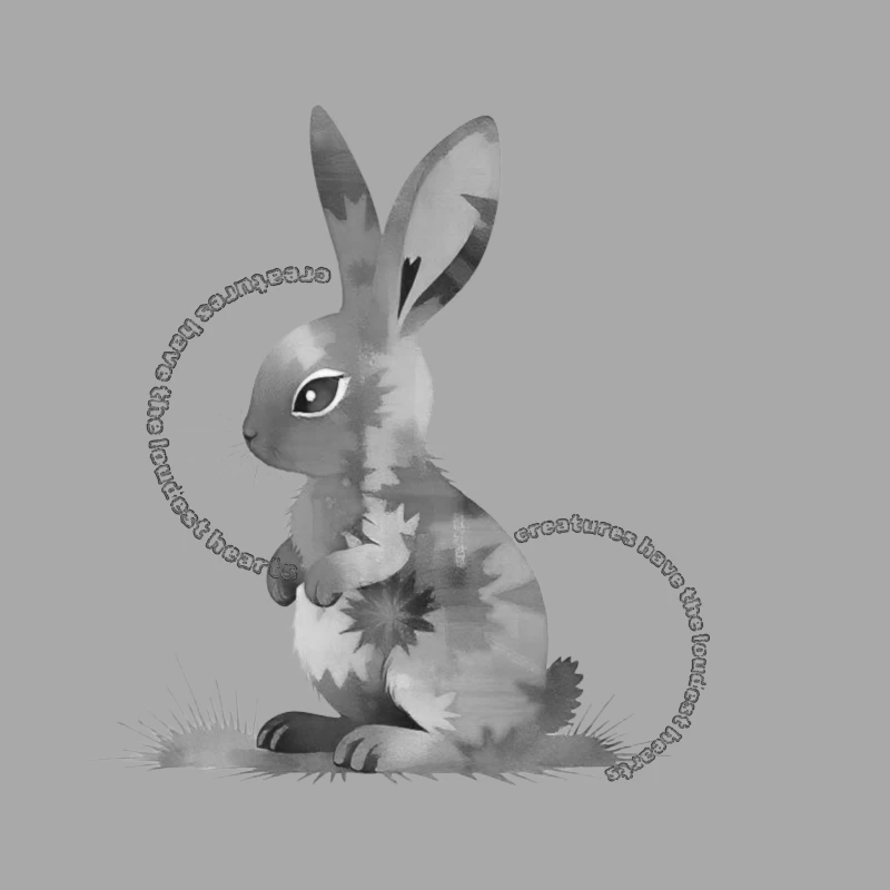 Grayscale Digital Art Illustration of a Sitting Rabbit Male Pullover Hoodie