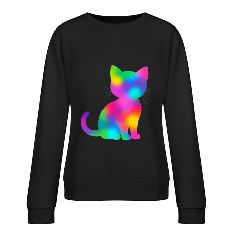 Rainbow Gradient Cat Silhouette Art Female Pullover Sweatshirt