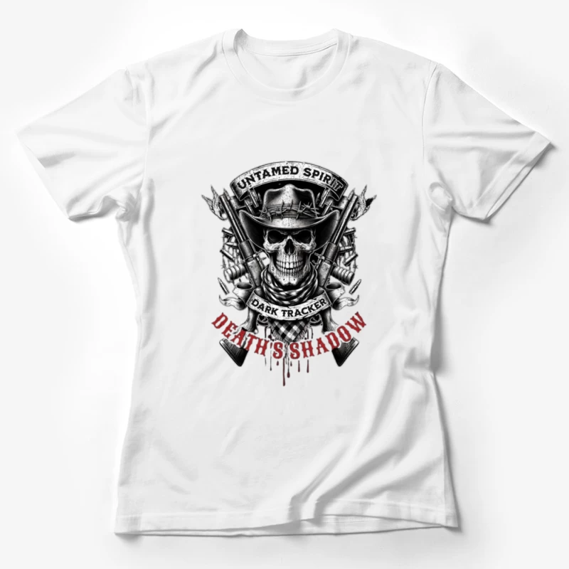 Untamed Spirit Dark Tracker Death's Shadow Skull with Crossed Guns Female T-Shirt