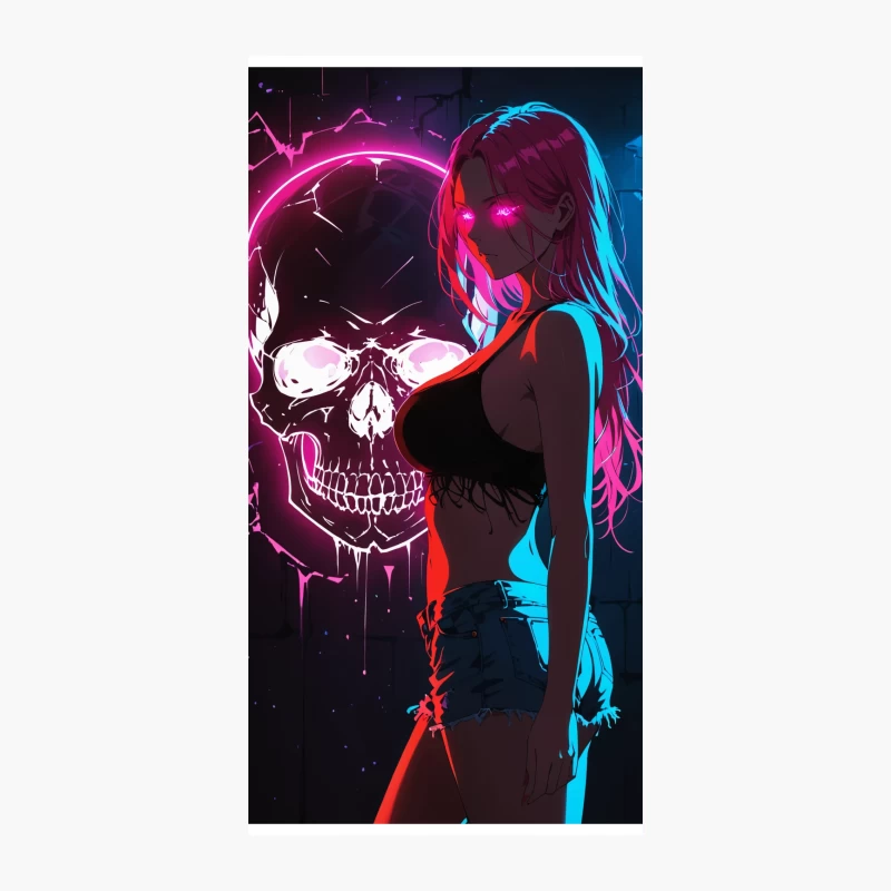 Neon Skull and Silhouette: A Cyberpunk Urban Vision iPhone Case