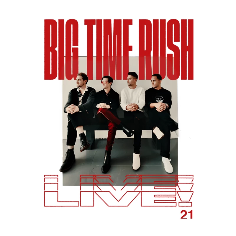 Big Time Rush Band Promotional Photo with Red Typography Design Throw Pillow