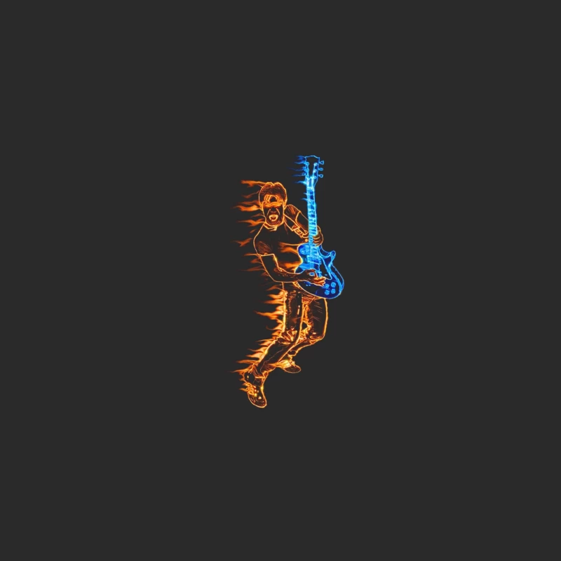 Energetic Guitarist Playing with Flames Baseball Cap