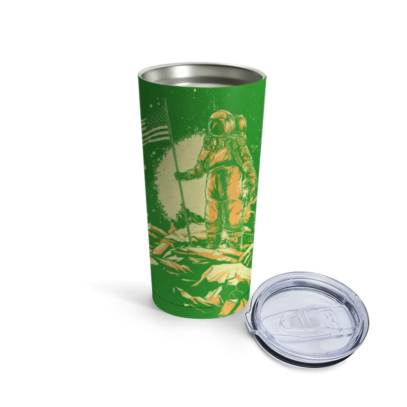 Astronaut in Space with American Flag Travel Mug