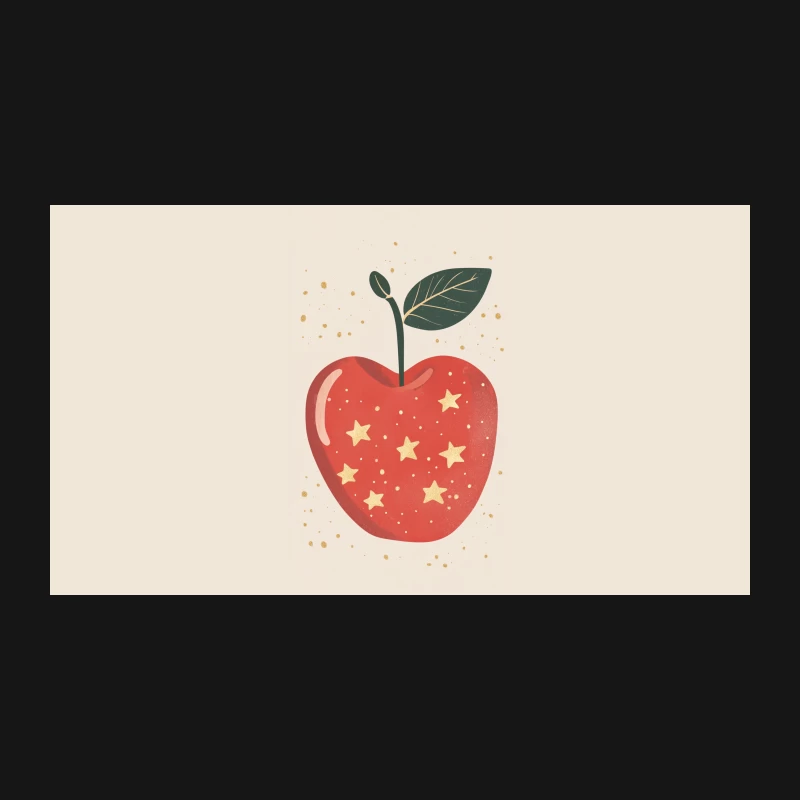 Whimsical Red Apple Illustration with Stars Desk Mat