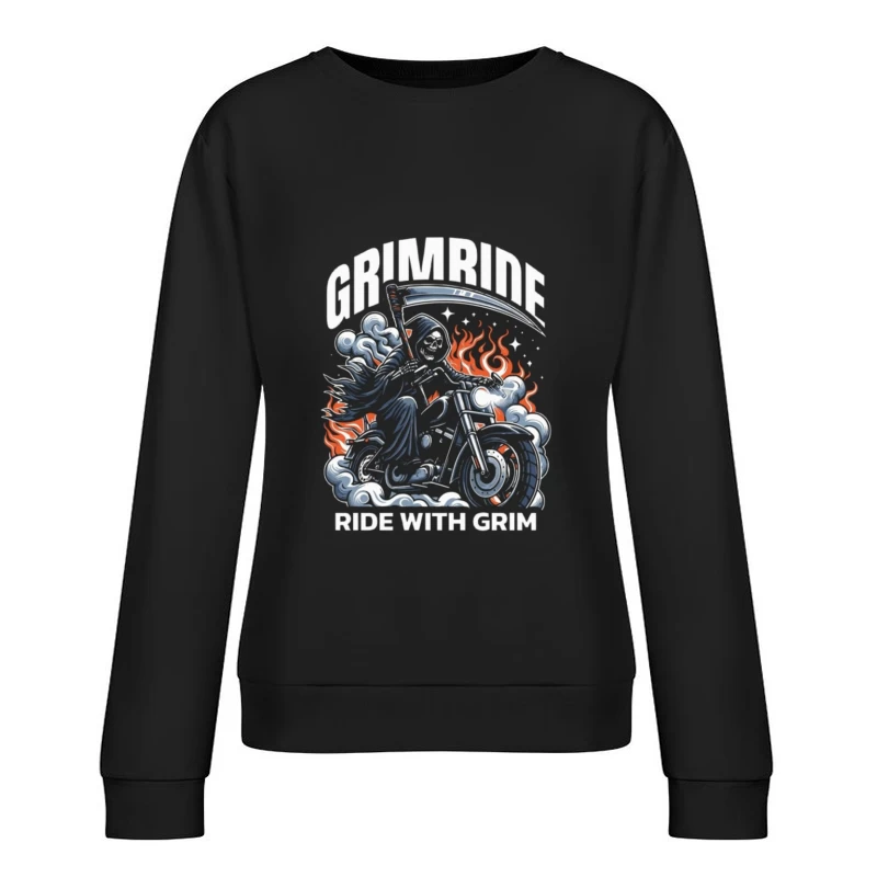 Grim Reaper's Fiery Motorcycle Ride Female Pullover Sweatshirt