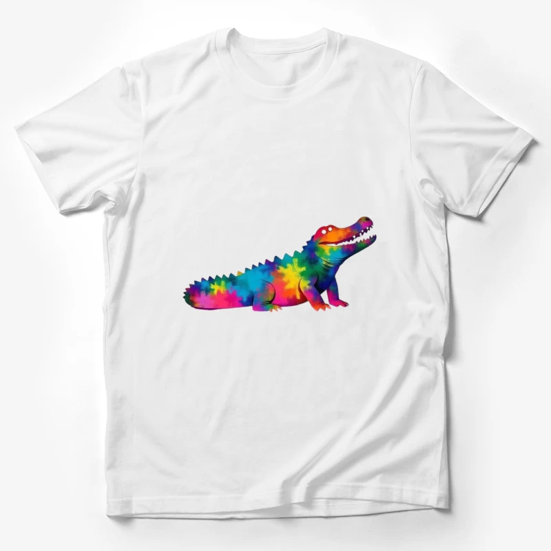 Rainbow Tie-Dye Alligator Illustration Male T-Shirt