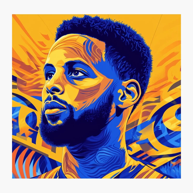 Vibrant Stylized Portrait of Basketball Player in Blue and Orange Throw Pillow