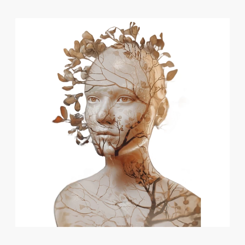 Ethereal Nature Portrait: Double Exposure Blending Human and Tree Throw Pillow