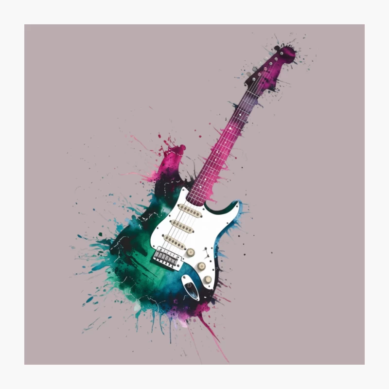 Artistic Watercolor Electric Guitar with Teal and Purple Splash Pin