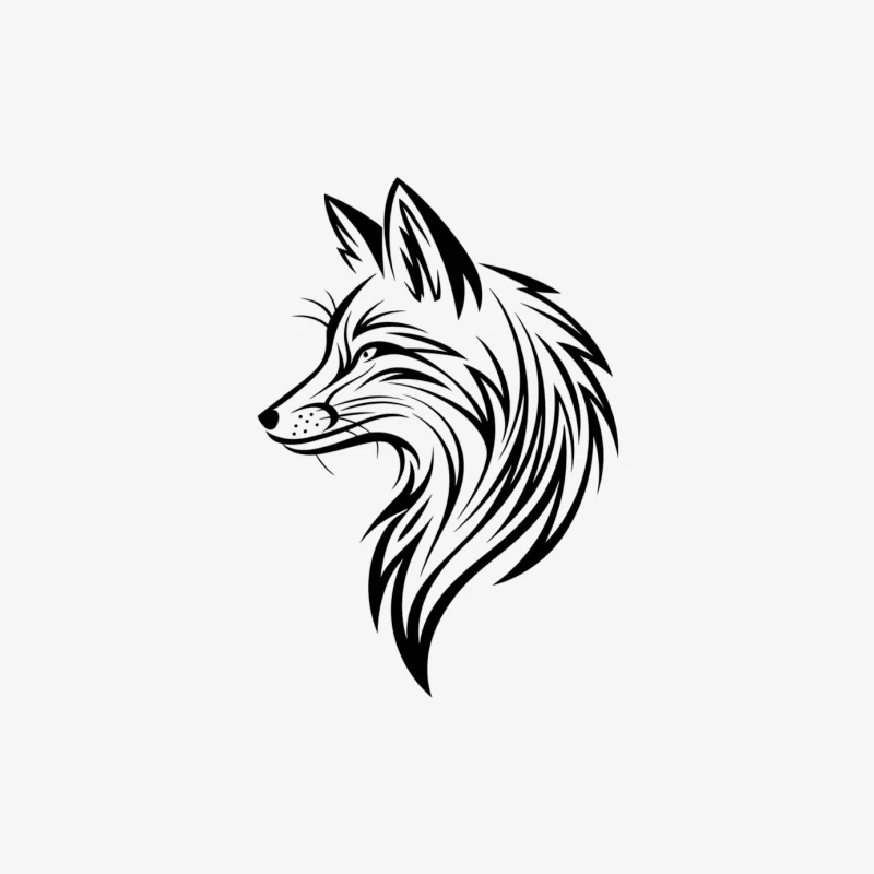 Stylized Black and White Tribal Fox Illustration Male Long Sleeve T-Shirt
