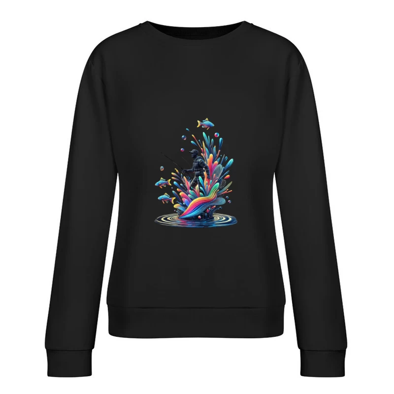 Surreal Fisherman in Vibrant Underwater Fantasy Female Pullover Sweatshirt