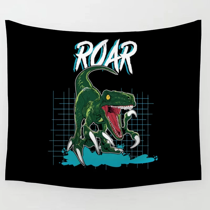 Velociraptor Roar: Neo-Retro Power Tapestry