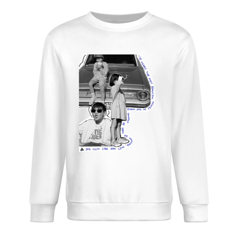 Kinder vor einem Oldtimer mit Zitat Herren Pullover Sweatshirt