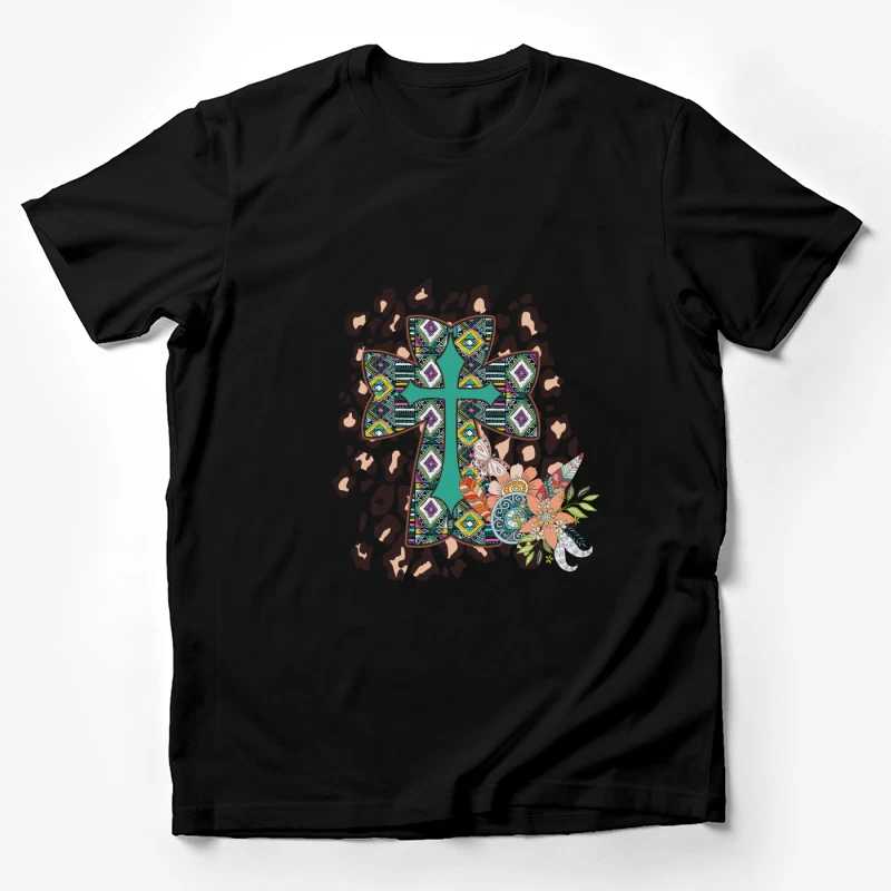 Dekoratives Kreuz mit Blumen und Mustern Herren T-Shirt