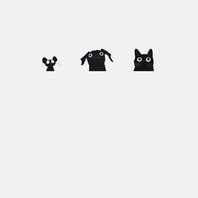Minimalist Black and White Cartoon Animals: Mouse, Dog, and Cat Male Tank Top