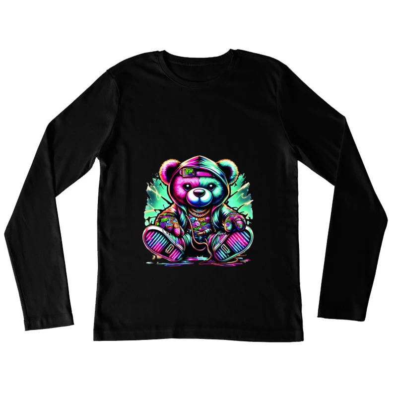 Graffiti-Bär mit Kapuze Damen Langarm T-Shirt