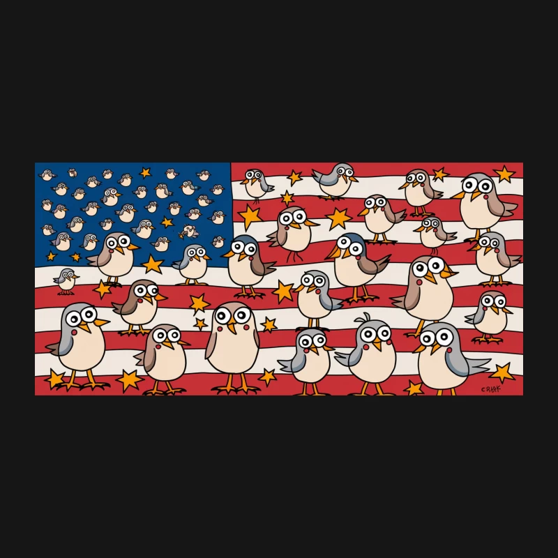 Whimsical Cartoon Birds on American Flag Desk Mat
